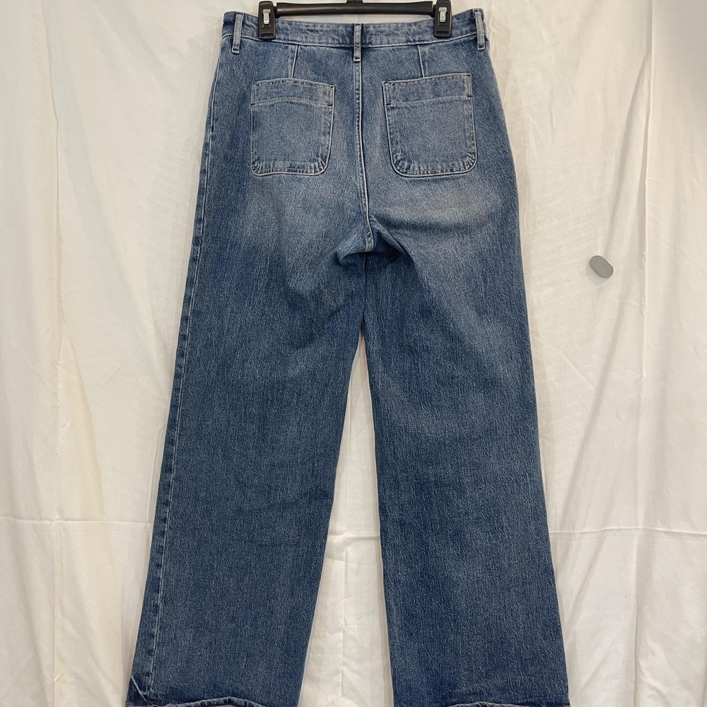 Free Assembly Jeans Womens 10 Blue Super High Rise Wide Leg Front Patch Pockets - Picture 11 of 16